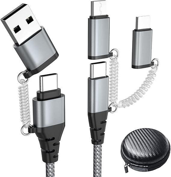Multi Charger Cable, USB C to USB C Charger Cable 60W PD USB A/Type C to Lightning/Type C/Micro USB Sync-and-Charge Nylon Braided Cable Compatible with iPhone kindle Samsung Galaxy Huawei Goodaux9 1m
