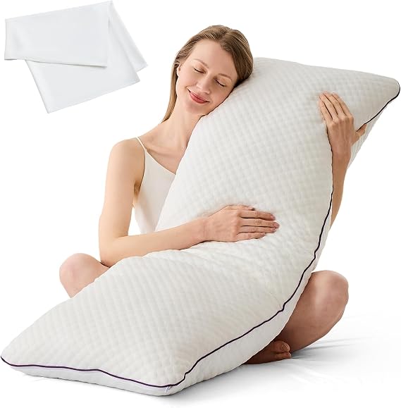 HOMELAB Adjustable Body Pillow with White Bamboo Viscose Pillowcase, 20x54