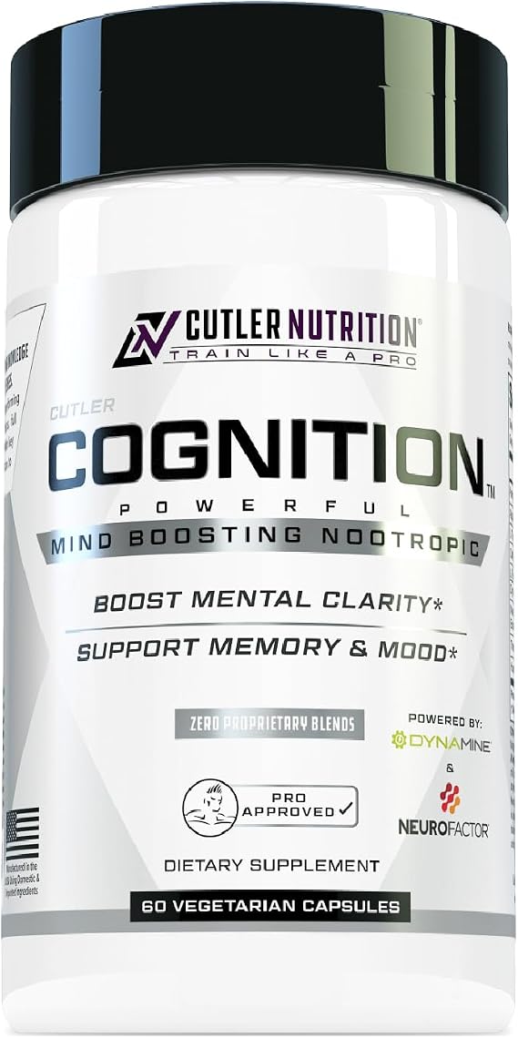 Cutler Nutrition Cognition Nootropic Brain Focus Supplement, 60 Capsules | Alpha GPC, Dynamine, caffeine and L-theanine for mental clarity, memory, concentration and sustained focus at work or study