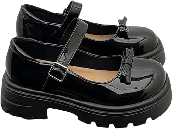 Mary Janes Ballet,Mary Janes,Women's Chunky Platform Marys Janesd Shoes,Women's Round Toe Ankle Strap Marys Janesd,Bow Detail,Shallow Mouth,for Travel Occasions,Women Dressy and Work Black