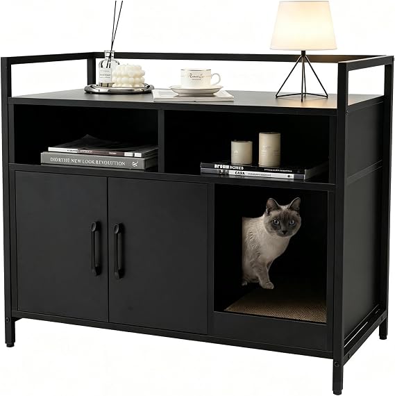 GIANTEX Cat Litter Box Enclosure, Hidden Cat Cabinet Furniture, Dog-Proof