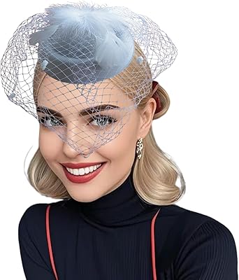 Fascinator Hats for Women Tea Party Veil Feather Fancy Pillbox Hat 20s 50s
