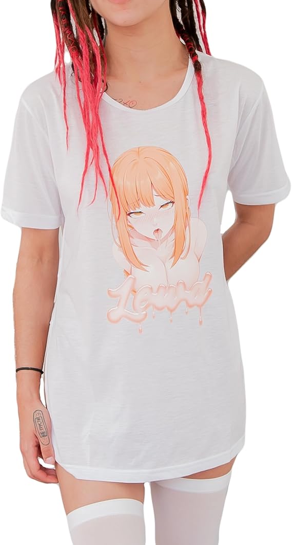 Makima Oversized Shirt with Side Splits & Anime Girl Doing an Ahegao Face Graphic Print for Cosplay and Content Creation