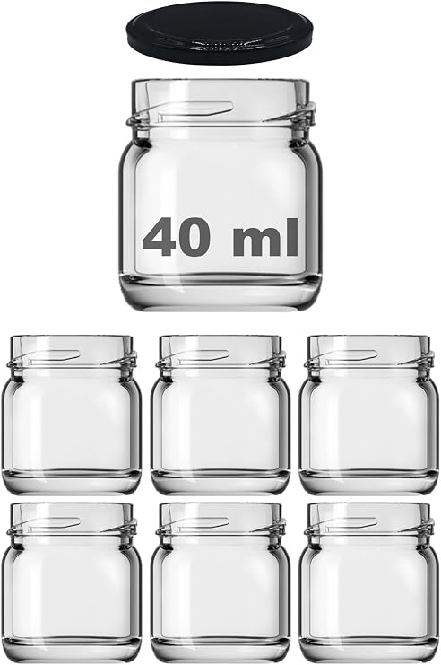 Afracam 40 ml Farklı Boyutlarda Kavanoz 40 cc Konserve Metal Kapaklı Cam Kavanoz 6 Adet (Şeffaf, 40 cc)
