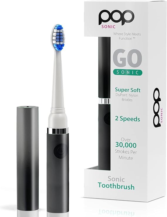 Pop Sonic Electric Toothbrush for Adults 2 Speed (Ombre Black) Dupont Nylon Bristles 15,000-30,000 Strokes/Minute w/AAA Battery Bathroom Essentials & Travel Essentials