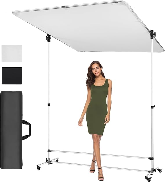 Photography Light Diffuser 79x59inch with Translucent, High-grade black cloth, 360 Rotatable Frame and 7-10 Feet Height Adjustable Support Stand with four Casters for Photo Video Shooting