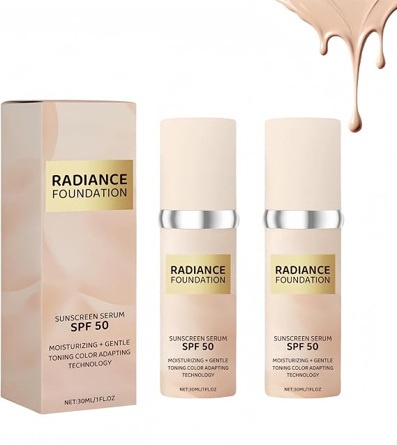 2PCS Colour Changing Foundation with SPF 50,Long Wear & Waterproof Light Spectrum Face Makeup,Instantly Adapts To Your Skin Tone,Hydrating Medium Full Coverage Concealer for Mature & Oily Skin