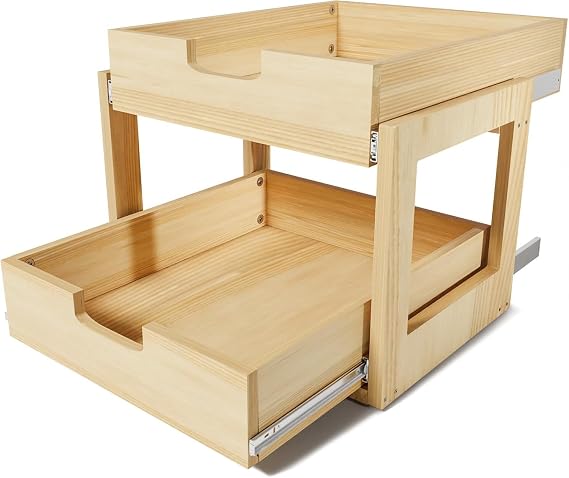 Pull Out Cabinet Organizer, 17''W21''D Sliding Drawers for Cabinets, 2 Tier Soft Close Slide Out Wooden Pull out Drawers, Base Cabinet Organization for Kitchen, Pantry, Bathroom