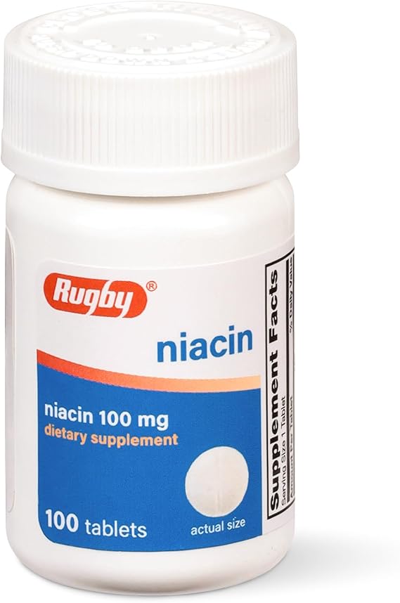 Rugby Niacin 100mg - Niacin Tablets with Calcium - Dietary Supplement - 100 Count