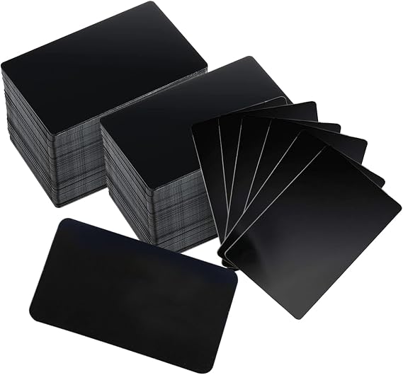 100PCS Metal Business Card Blanks 0.45mm Thickness Black Aluminum Metal Blanks Cards for Laser Engraving Home Office Customer DIY Gift Plate Invitations, 3.4 x 2.1 Inch