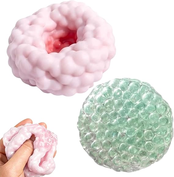 2 PCS Crunchy Squishy Balls Set, Sand Squishy for Relaxation, Provide Entertainment Activities for Office Workers, Crunchy Ball with Beads and Ice Skin Strawberry Textures