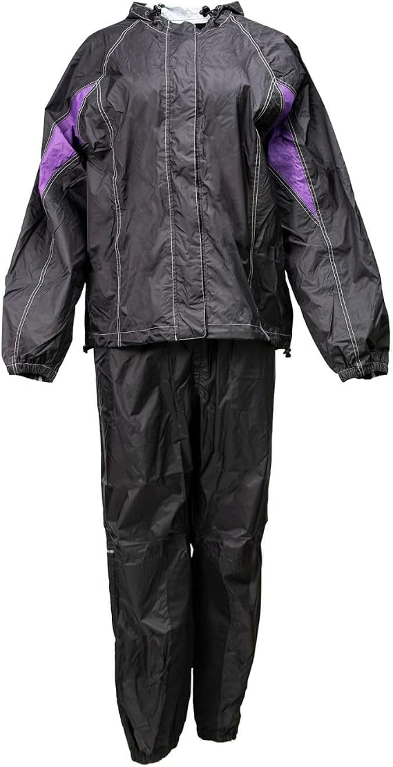 Milwaukee Leather MPL9601 Women's Black and Purple Water Resistant Rain Suit w/Reflective Material and Hoodie