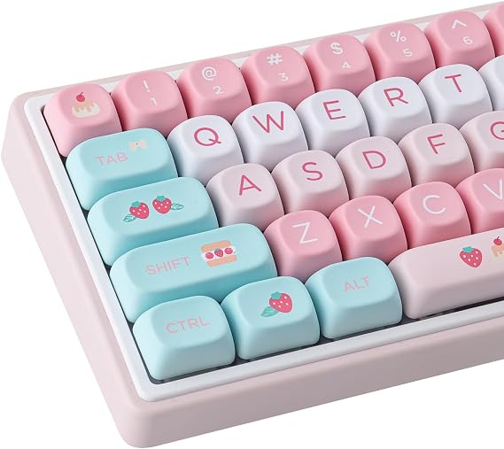 PBT Keycaps 132 Keys MOA Profile Creamy Strawberry Cute Keycaps | Dye-Sublimation Custom Keycap Set for Cherry Gateron MX Swithes Mechanical Keyboards