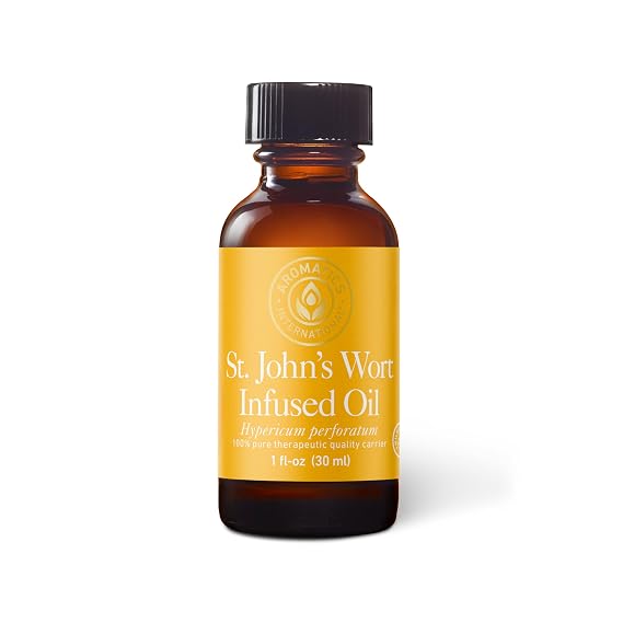 Aromatics International St. Johns Wort Infused Olive Oil 1 fl oz | Cold-Infused, Pure & Natural Carrier Oil for DIY Skincare, Massage, and Aromatherapy