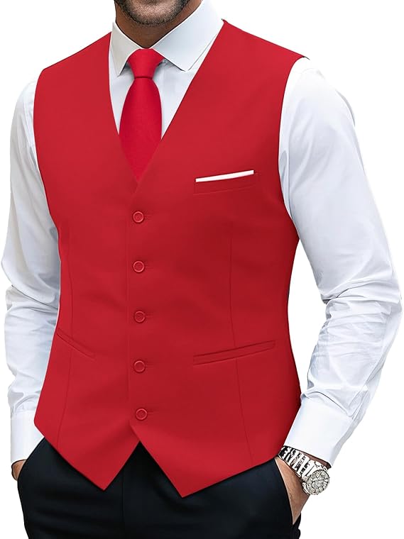 YOHOWA Men's Formal Suit Vest and Tie Set Waistcoat Tuxedo Vest V-Neck