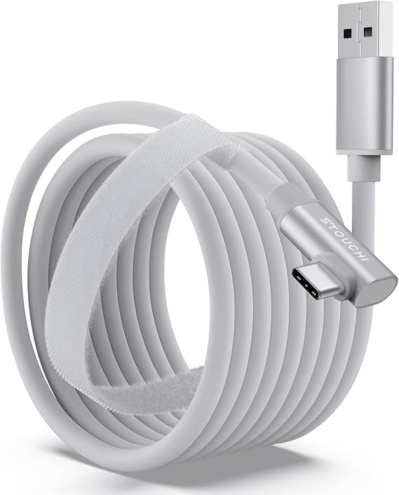Stouchi Link Cable 6M Compatible with Meta/Oculus Quest2/Quest3/Pro,PICO 4 Steam VR, Virtual Reality Headset Cable Long High Speed PC Transfer Fast Charging USB 3.0 to USB C Cable for Gaming PC White