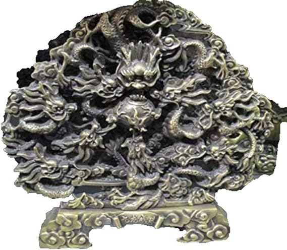 Fashion158 Elaborate Chinese Manual Sculpture Copper nine dragons Screen Statue