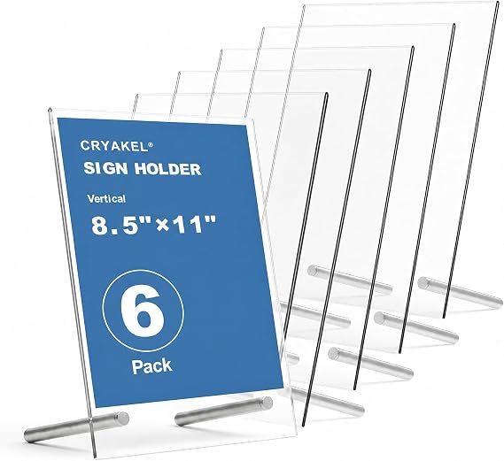 8.511 Acrylic Sign Holder with Metal Standoff Screws (6 Pack)