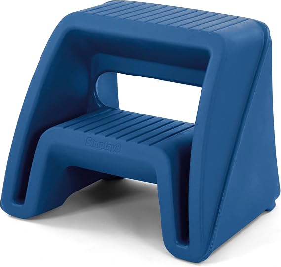 Simplay3 Handy Home Step Stool Plastic Two-Step Stool Seat - Indoor or Outdoor - 15.5" x 19" x 16" - Blue, Made in USA