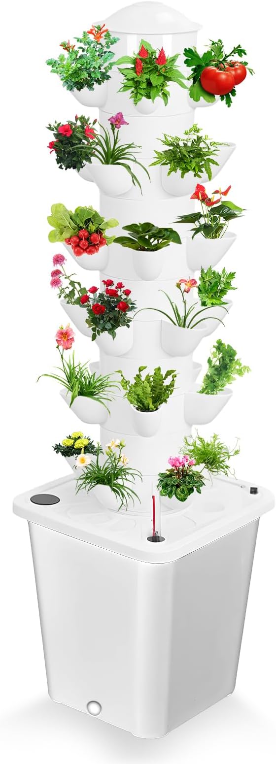 Hydroponics Growing System,30-Plants Indoor Vertical Tower Garden System Kit with Hydroponic Planter Gift for Gardening Lover (White)