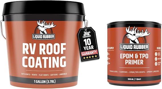 Liquid Rubber RV Roof Coating - Solar Reflective Sealant Bundle, 1qt EPDM Primer