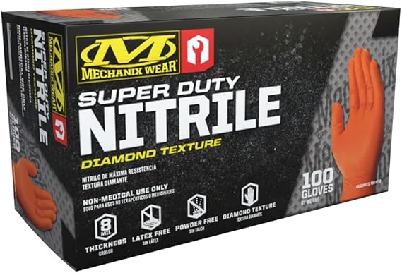 Mechanix Wear 8 Mil Nitrile RDT Disposable Gloves Large Orange 100 Pack | Auto Repair Oil & Grease Proof 8 Mil Nitrile with Chemical Resistant, Latex-Free & Powder-Free RDT Technology