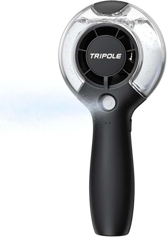 TriPole Portable Handheld Misting Fan High-Speed Rechargeable Fan with Mist | 4000mAh Battery Operated, 40ml Water Tank, Strong Airflow, Mini Water Spray Mister Fan for Outdoor Travel Park Beach Camping