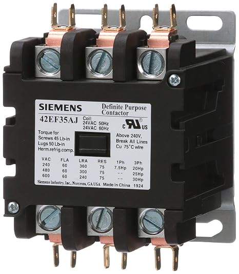 Siemens 42EF35AF Definite Purpose Contactor, 3-Pole, 60 Amp, 110-120V AC Coil Voltage