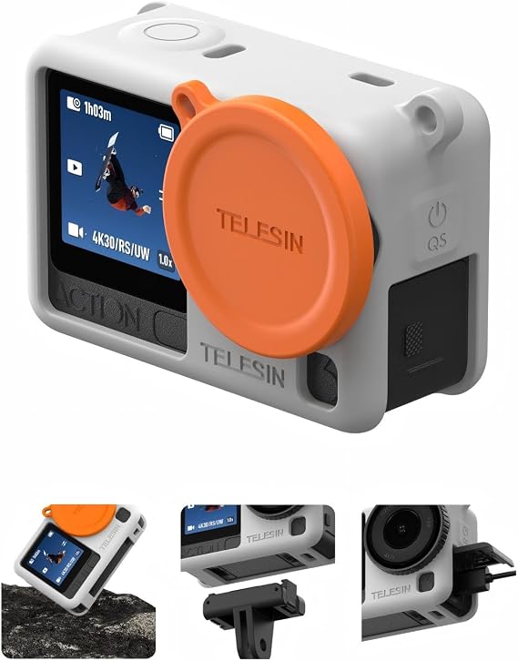 Telesin Osmo Action 6 için Silikon Koruyucu Kılıf + Lens Cap (Grey)