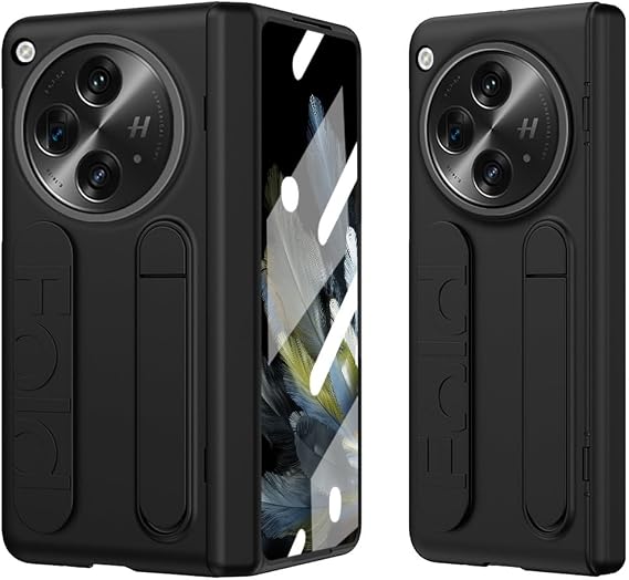 Compatible with OnePlus Open Case with Built-in Screen Protector & Hidden Kickstand, Hinge Protective Case Full-Body Shockproof Protective Phone Case Compatible with OnePlus Open(Black)