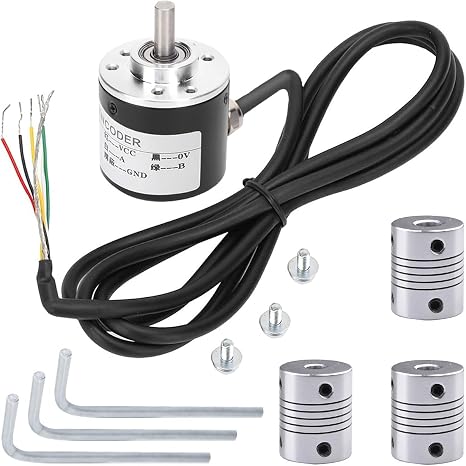 Incremental Rotary Encoder DC 5-24V 600P/R AB 2-Phase NPN Output Quadrature Optical Encoder with Accessories for Program Test, for Radio, Knob Module, Wheel Speed Sensor, Mouse Wheel