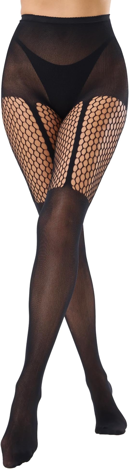 Faux Thigh High Tights for Women - Fishnet Gothic Pantyhose, High Waist Over-The-Knee Goth Leggings