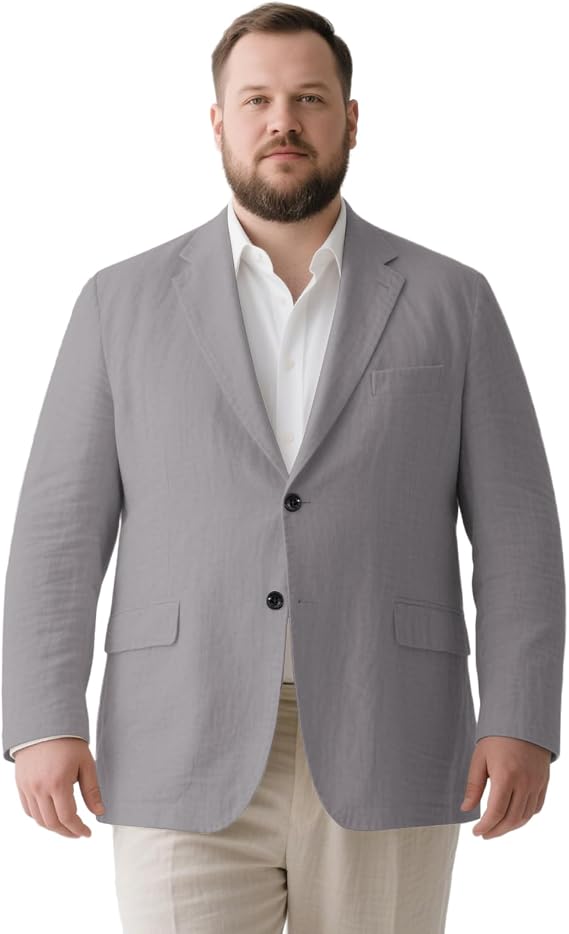 GATMSTZ Men's Suit Classic Fit Linen-Blend Jacket - Big & Tall Size, Single Breasted Blazer for Formal & Casual