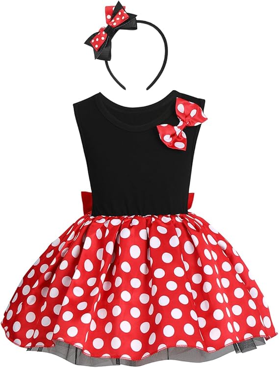 IBTOM CASTLE Baby Girl Polka Dots Princess Costume Birthday Fancy Dress up Party Cosplay Ears Dance Clothing Set