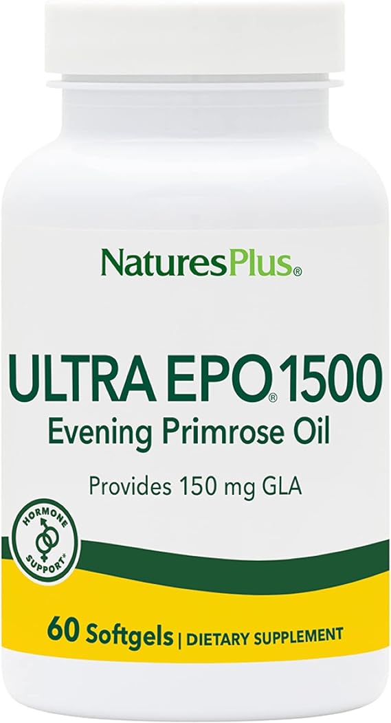 NaturesPlus Ultra EPO 1500 - Evening Primrose Oil - Premenstrual and Menopausal Antioxidant Support - Promotes Clear Skin - Gluten Free - 60 Softgels, 60 Servings