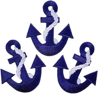 Graphic Dust Blue Anchor Embroidered Iron on Patch Seafaring Sign Symbol DIY Ship Sailor Marine Crew Captain Applique
