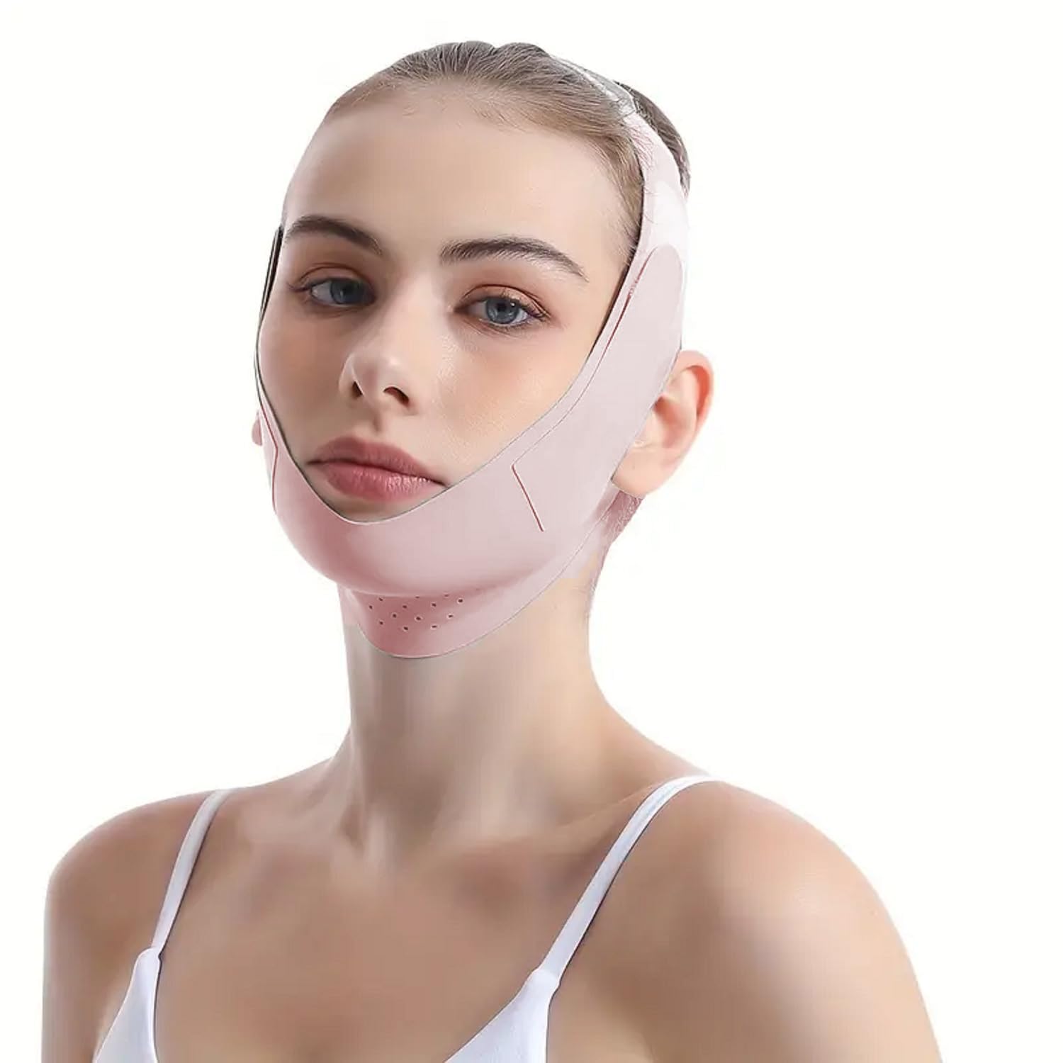 Face Slimming Mask, Breathable Mesh Design，V Line Face Lifting Strap and V Line Face Shaping Belt - Chin and Cheek Lifting Bandage for V Face Lift - Sleeping Mask Strap for Women - Beige