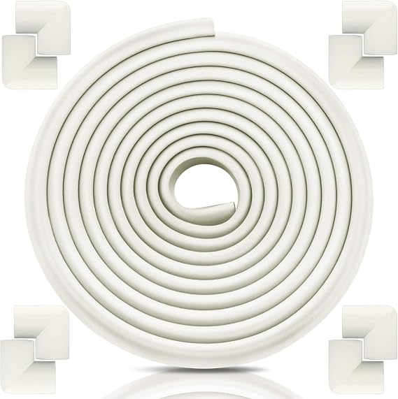 Baby Proofing Edge Corner Protectors, 20.5FT Furniture Table Bumper Guards | Soft thick rubber foam bumper, 18.1ft edge strips + 8 corner guards, 3M pre-taped for table, cabinet & wall sharp corners