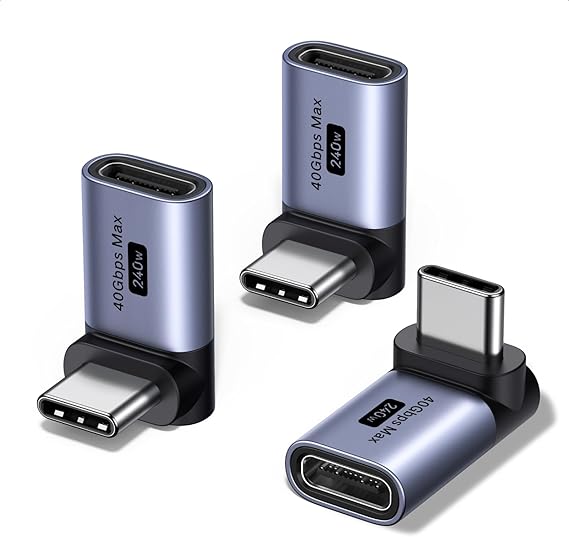 UGREEN 90 Degree USB C Adapter 3 Pack, Right Angle Male to Female Converter