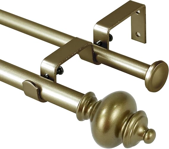 Urbanest Round Urn Adjustable Double Drapery Curtain Rod Set, 5/8", 28-48", Antique Gold