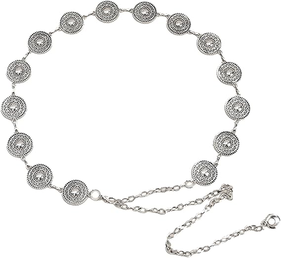 CLARA Womens Polished Metal Chain Belt O-Ring Waist Band Decorated Waist Belt for Loose Dress Sweater Blouse Shirt