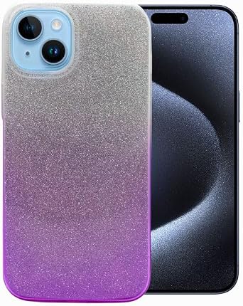Wireless City Deluxe Glitter Gradient Glitter PC Phone Case for iPhone 15 14 13 12 11 Plus Pro Max Durable Bumper Bling Gorgeous Protector Cover for (Purple, iPhone 15-6.1 inch)