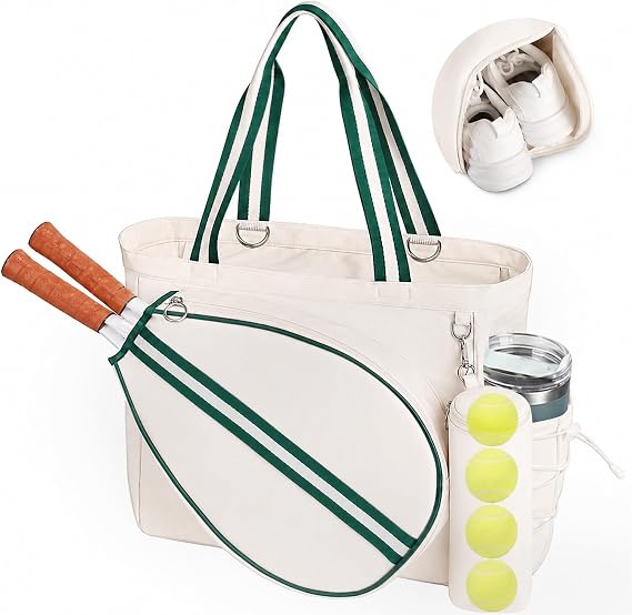 Tennis Tote Bag with Shoe Compartment for Women Men Paddle Cover Pocket External Ball Bag and Waterproof barrier Fence Hook