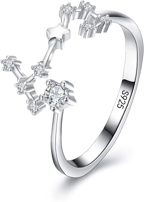 EleQueen Women's 925 Sterling Silver Cubic Zirconia Horoscope Zodiac 12 Constellat Ring Collection Birthday Gift, Valentine's Day/Mother's Day/Christmas Jewelry Gift