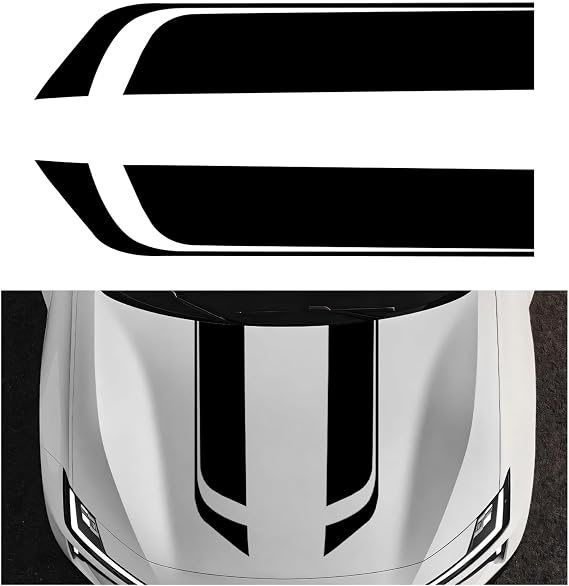 Car Hood Decal Sticker, Long Stripe Graphic Auto Exterior Sticker for Skirts Roofs Tailgates, Waterproof Stripe Hood Decal Cool Racing Decoration for Cars Trucks SUVs (Black)