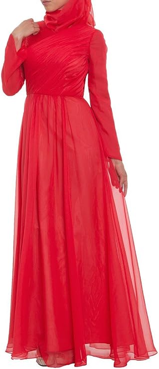 Womens Saba Silk Chiffon Abaya Kaftan Formal Evening Modest Muslim Islamic Long Maxi Dress - Coral Pink
