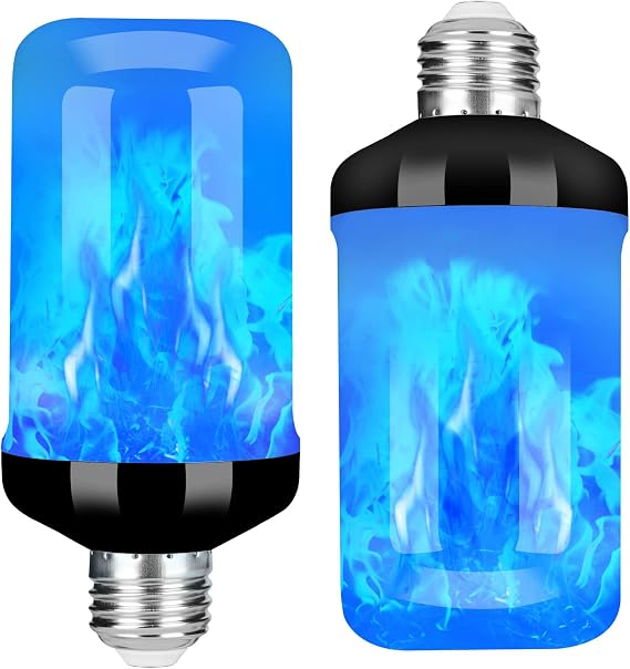 Y- Stop Flame Light Bulb, Upgraded 4 Modes Fire Light Bulbs with Upside Down Effect, E26 Base Flickering Light Bulbs for Halloween Decorations, Christmas, Outdoor, Indoor, Home Decor (Blue)