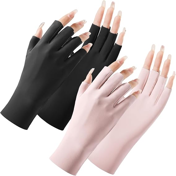 2 Pairs UV Gloves for Gel Manicures, UPF Glove Fingerless Glove for Women, Summer Sunblock Gloves for Driving Riding Women