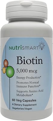 Biotin 5000 mcg Vitamin Supplement Hair Skin & Nail Strengthening to Aid Stress Relief Metabolism Carbohydrate Energy & Nervous System Support 60 Veg Capsules GMO Free Vegan Vegetarian