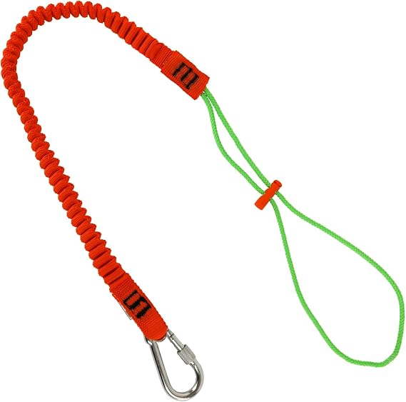 Malta Dynamics Tool Tether Lanyard with Carabiner Attachment, 53" Expansion, Adjustable Loop End